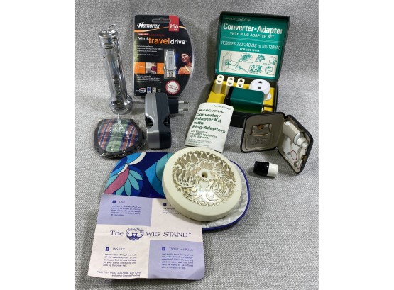 Vintage Travel Items - Archer Converter Kit, Portable Wig Stand, Contact Case, Panam Eye Cover And More