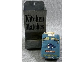 Kitchen Match Holder &  Vintage John Paul Cigarettes