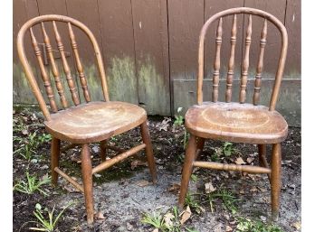 Vintage Pair - Childrens Bow Back Wooden Chairs