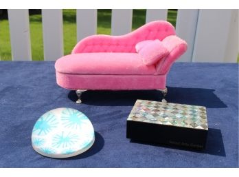 One Pink Chaise Jewelry Box, Hand-crafted Paperweight And A Trinket Box