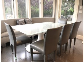 Modern Reversed Painted Glass Pedestal Table & Five Chairs