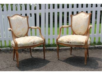 Pair Of Vintage Wood And Upholstered Armchairs