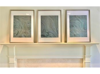 Three Blue Waves / Set Three Modern Prints In Plexi