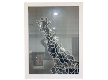 Giraffe Art On Grey Fabric / Looks Silkscreened ... Lovely !