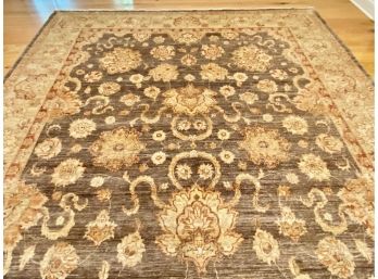 Silk & Wool Hand Knotted Area Rug In Beige , Dusty Rose /Leaf Motif (2)