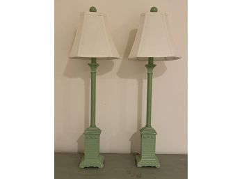 Pair Tall Beachy Table Lamps In Sea Green