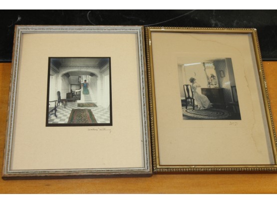 LOT Of TWO - Small Size SIGNED WALLACE NUTTING Interior Scenes - Old FRAMED Art Print