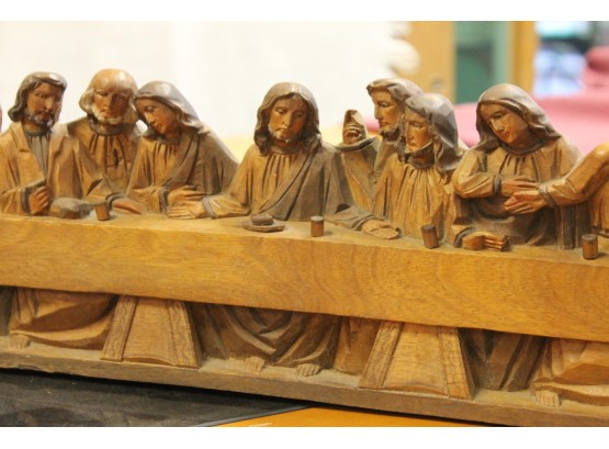 AMAZING - 2 FEET LONG - Religious Last Supper WOOD Artist Carving - GREAT DETAIL