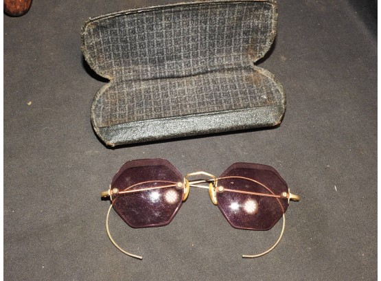 Vintage Purple Octagon Shaped Sun Glasses With Case