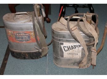 Lot Of TWO - LARGE Back Pack Farm Spray Cans With ADVERTISING