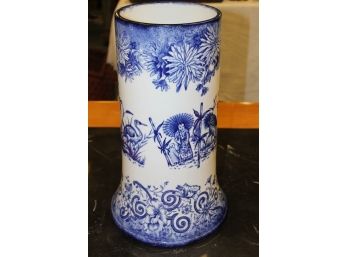 NICE Old VICTORIAN BLUE TRANSFER Porcelain - CHINESE SCENE - Umbrella Stand