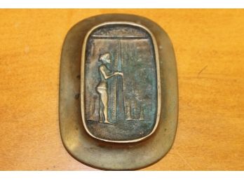 Bronze Tray With Secret NUDE WOMAN - Behind The Curtain At Brothel