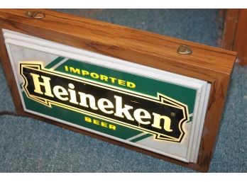 Vintage WORKING Heineken Beer Advertising Bar Sign LIGHT In Wood Case