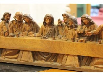 AMAZING - 2 FEET LONG - Religious Last Supper WOOD Artist Carving - GREAT DETAIL