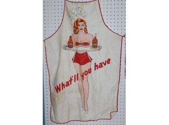 1950s Risque BIKINI WOMAN Serving Whiskey And Beer - Liquor Kitchen APRON - COOL BAR DISPLAY PIECE