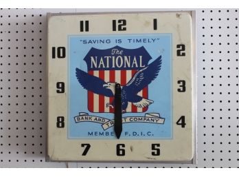 1940s NATIONAL Bank Advertising Wall CLOCK With American Eagle