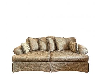 Raymour & Flanigan Tapestry Upholstered Sofa With Accent Pillows