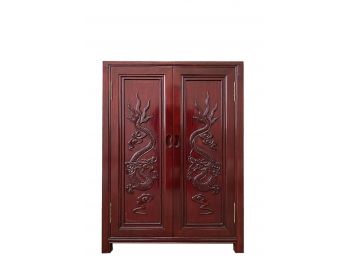 Rosewood Carved Double Dragon Breakfront Asian Cabinet