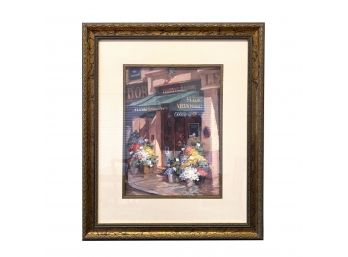 Parisian Green Awning Fleurs Print - Framed And Matted Behind Glass