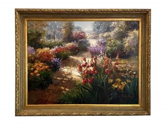 C. Eisenberg Floral & Fauna Landscape - Large Oil On Canvas, Late 20th Early 21st Century