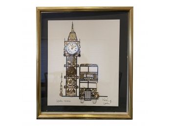 London Scene By Kersh Of London Mixed Media Watch Parts Art Piece Framed Behind Glass