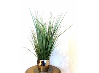 Faux Grass In Chrome And Glazed Pottery Vase