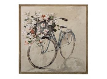 Acrylic On Canvas - Bike Ride To Gather Flowers - Nice Weathered Wood Inset Frame