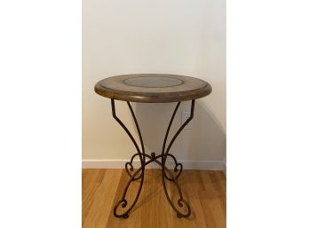 Scrolled Iron Base Round Side Table