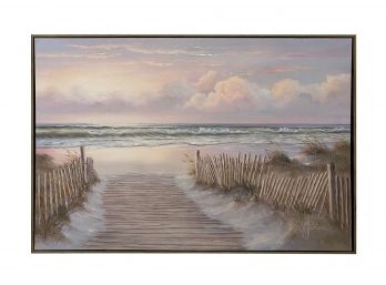 Stretched Canvas Beach Scene With Heavy Clear Acrylic Strokes Signed Georgia Janisse