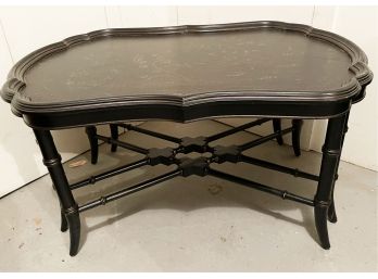 Ethan Allen Black Coffee Table With Hint Of Floral Design On Top