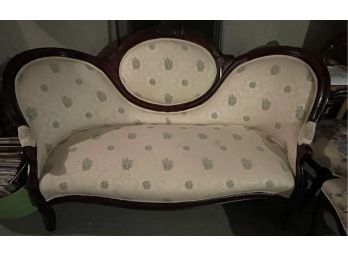 Upholstered Antique Setee With Balloon Back Center