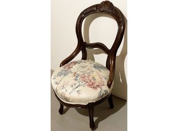 Antique Hollow Balloon Back Rose Carved Chair With Floral Upholstery