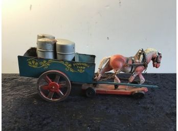 Early Horse Pulling Metal Wagon Toy Pennwood Farm