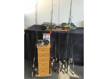 Huge Fishing Lot With Cabinet Pole Holder