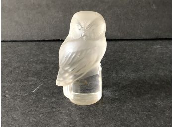 Lalique Frosted Crystal Art Glass Owl Paperweight
