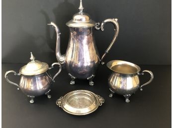 Sheridan Silver Plated Tea Set And Small Dish With Glass Insert