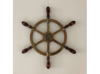 Antique Brass And Wood Ship's Wheel Helm
