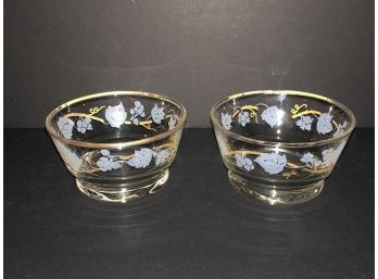 Set Of Two Vintage Libbey Glass Gold Rimmed Pudding Dessert Cups