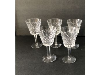 FIVE (5) WATERFORD CRYSTAL 'ALANA' WINE GLASSES - 6'