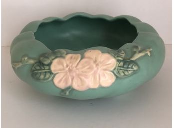 Vintage 1930's Art Deco Weller Pottery CONSOLE BOWL PLANTER Mint Green Wild Rose Blossom Pattern