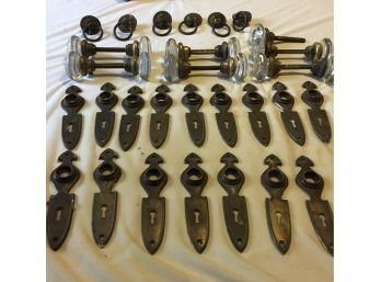 LARGE LOT Of Antique Door Hardware Glass And Brass! 29 Pieces.