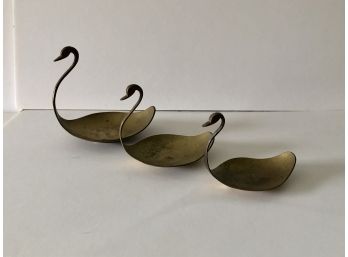 Three Brass Decorative Swans Trinket Holders