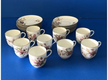 LIMOGES - Antique Tressemanes & Vogt And D & C Demitasse Cups And Saucers.Pink Floral With Wheat And Gold Trim