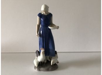 Bing & Grondahl (B & G) Porcelain Figurine Of  GIRL FEEDING CHICKENS