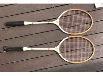 Two Vintage Spalding Superba Badminton Raquets With Presses