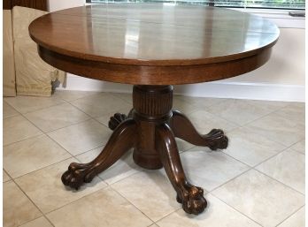 Fabulous Antique Solid Oak Kitchen / Dining Table With Two Leaves - With Large Carved Paw Feet - STUNNER !