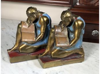 Fabulous Antique Armor Bronze ART DECO Book Ends - Very Unusual Pair - Hard To Find - GREAT OLD PATINA !