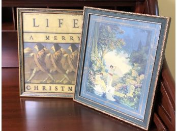 Lot Of Two (2)  MAXFIELD PARRISH Type Prints - One Antique & One Reproduction - Nice Decorator Pieces