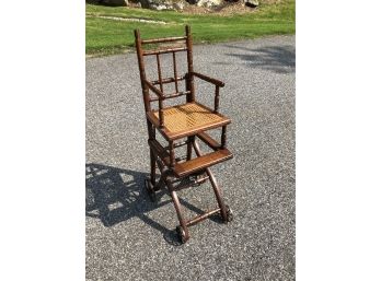 Cute Antique Eastlake Victorian High Chair With Caned Seat / Converts To Stroller - Fully Restored