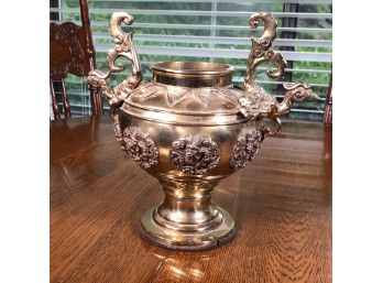 Large Antique Bronze / Brass Urn Very Interesting Piece - VERY Heavy And Ornate - Very Pretty Piece
